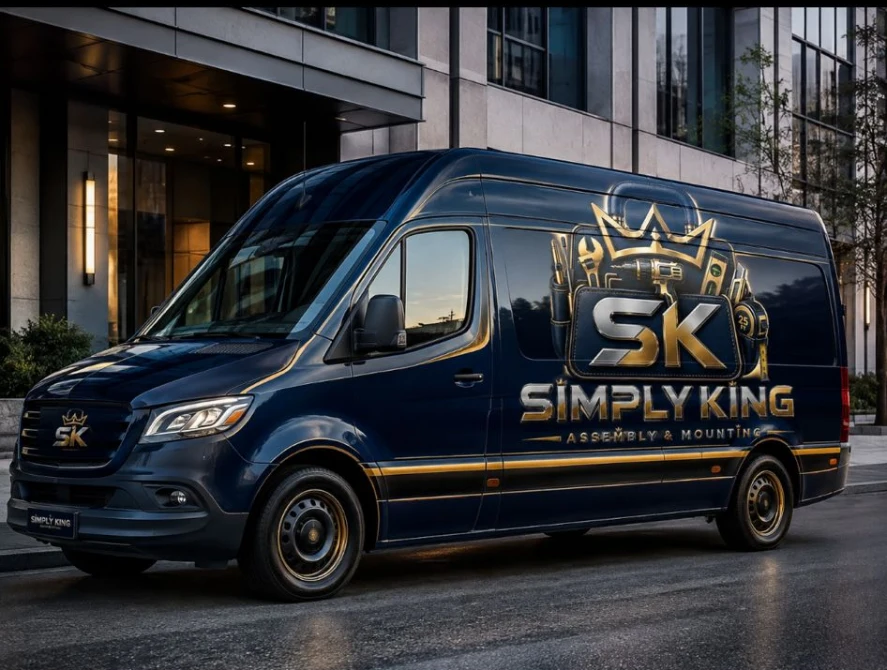 Simply King navy Sprinter van with gold SK crown livery parked on a Manhattan street